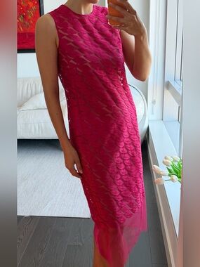 Akris Pink Embroidered Mesh Midi Dress
